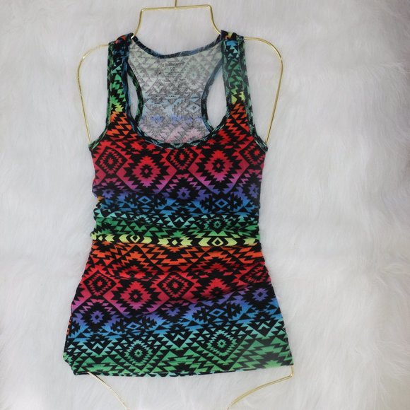 No Boundaries Neon Aztec Print Racerback Tank Top - Picture 1 of 5